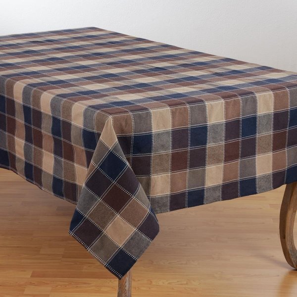 Saro Lifestyle SARO 8571.BR70104B 70 x 140 in. Rectangle Stitched Plaid Cotton Blend Tablecloth 8571.BR70104B